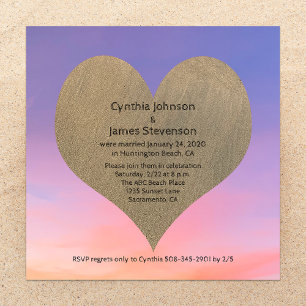 Invitation Sand Heart au Réception de mariage après la plage 