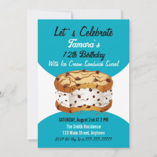 Invitation Sandwich à la crème glacée Social Anniversaire Cél