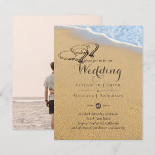 Invitation Sandy Beach Noms dans Sand Hearts Mariage Océan
