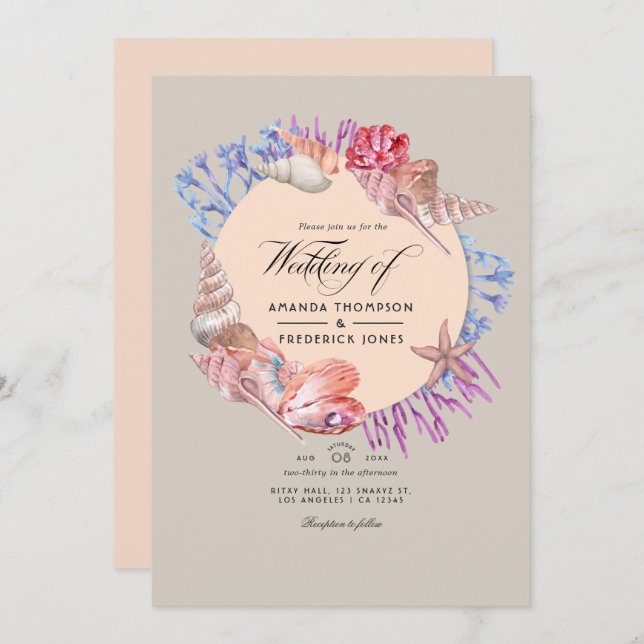 Invitation Sandy Beach QR Code RSVP Mariage (Devant / Derrière)