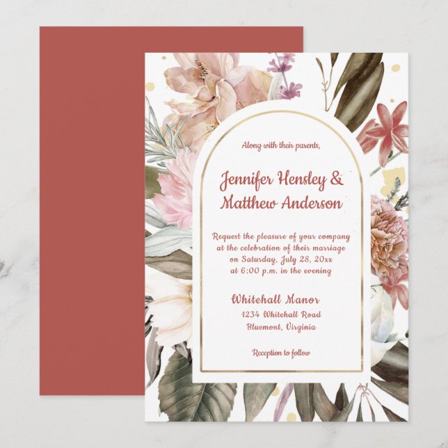 Invitation Sandy Peach Terracotta Gold Rustic Mariage I (Devant / Derrière)