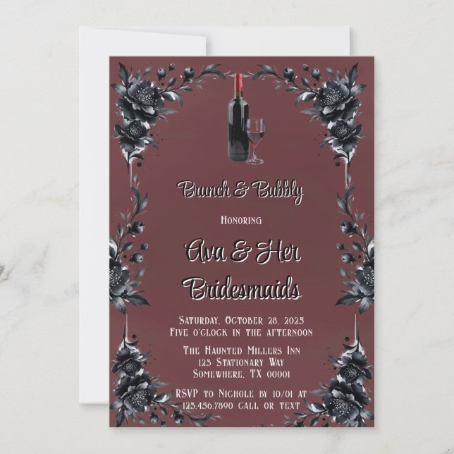 Invitation Sang Rouge Gothique Noir Vin Floral Brunch & Bubbl (Devant)