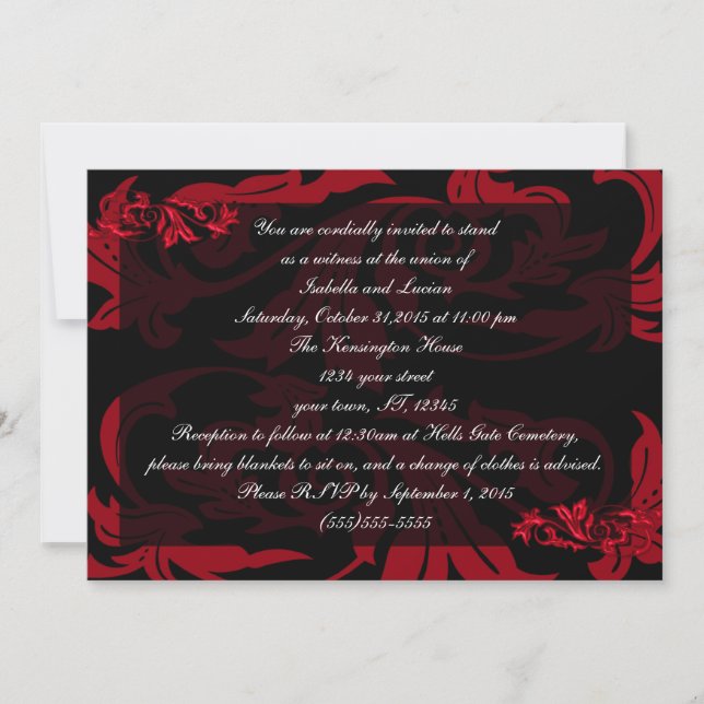 Invitation Sang Rouge Vampire Damask Goth Mariage (Devant)