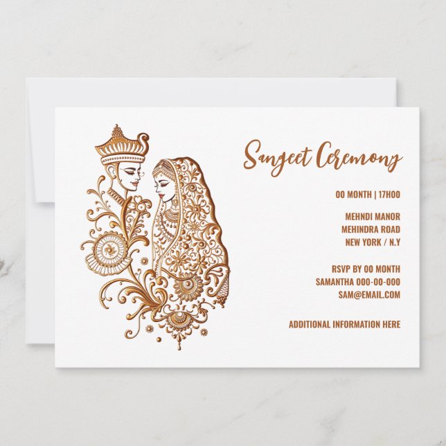 Invitation Sangeet Henna Mehndi Mhindi marié hindi chic (Devant)