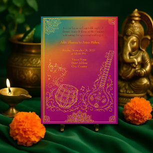 Invitation Sangeet hindou coloré Mandala & instruments de mus