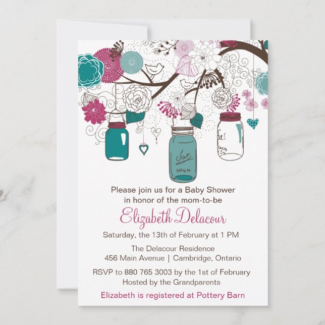 Invitation Sangria et Turquoise Mason Jars Baby shower Invita (Dos)