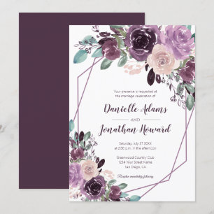 Invitation Sangria Mariage géométrique Floral violet