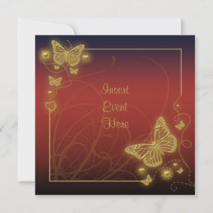 Invitation Sangria rouge papillon or noir tourbillons