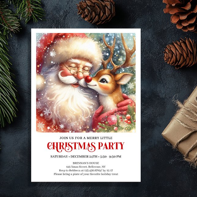 Invitation Santa and Red Nose Rudolph Christmas Party Invite (Santa and Red Nose Rudolph Christmas Party Invite)
