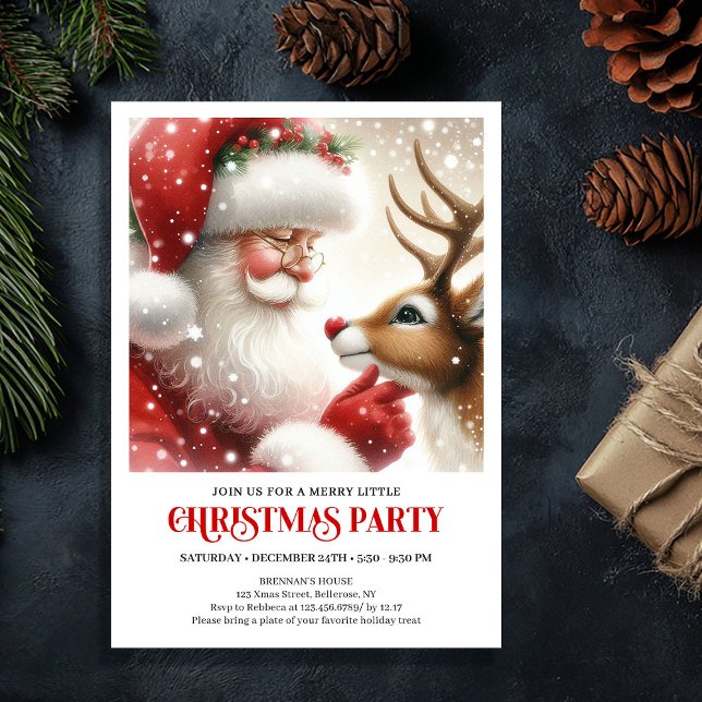 Invitation Santa and Rudolph Cute Holiday Gathering Invites (Santa and Rudolph Cute Holiday Gathering Invitation)