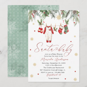 Invitation Santa aquarelle bébé hiver maman future Maman