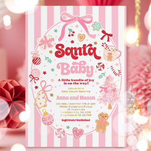 Invitation Santa Baby Fête de Noël Coquette avec un Nœud Baby