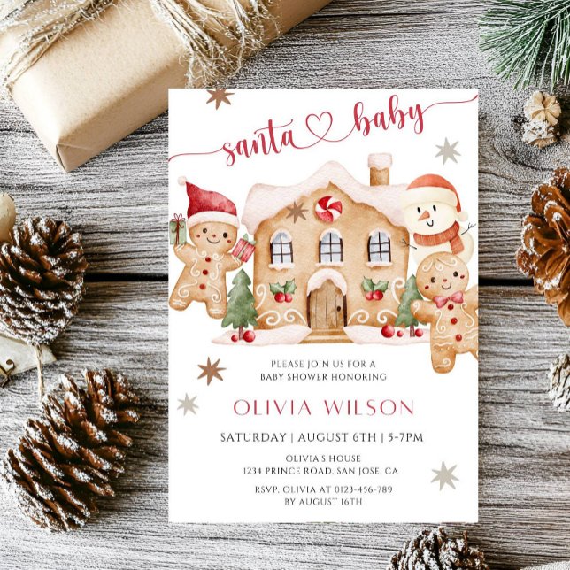 Invitation Santa Baby Gingerbread Boy Christmas Baby Shower  (Créateur téléchargé)