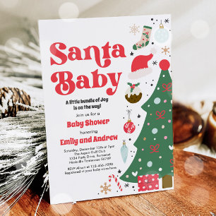 Invitation Santa Baby Rouge et Vert Baby Shower de Noël