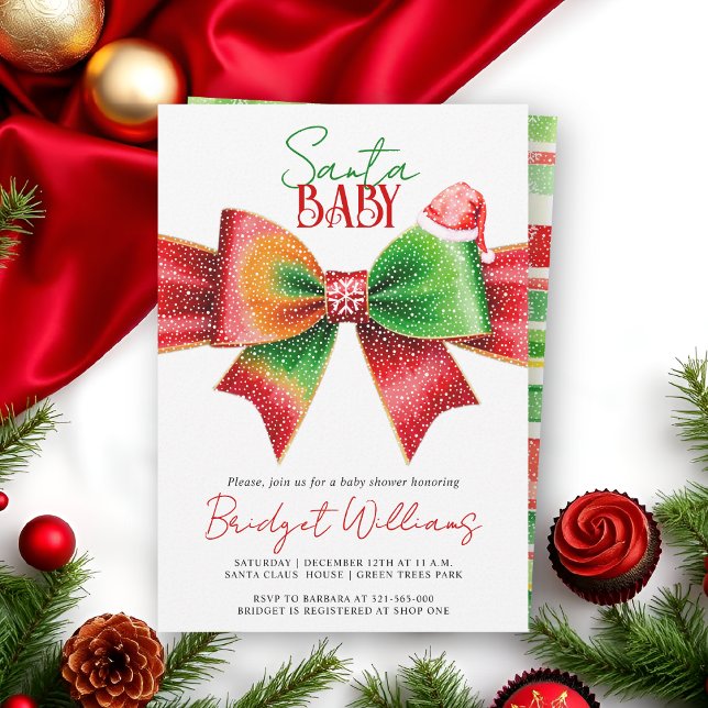 Invitation Santa Baby shower bow and Santa hat Christmas (Créateur téléchargé)