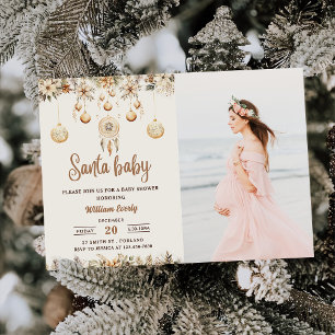 Invitation Santa Bébé Fête de Noël Florale Baby Shower 