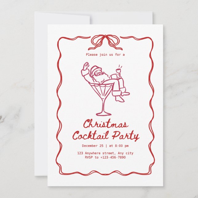 Invitation Santa Christmas cocktail party, fun modern (Devant)