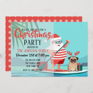 Invitation Santa Claus and His Pug on a surfboard