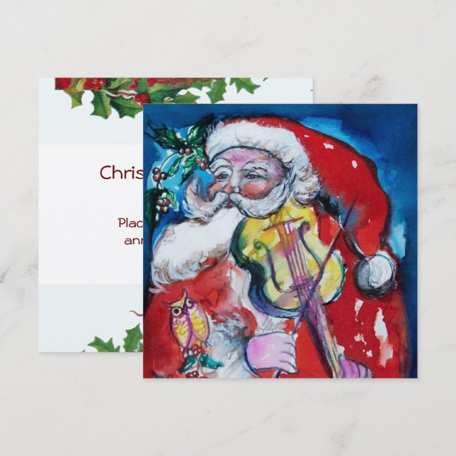 Invitation SANTA CLAUS AVEC VIOLIN - PARTI NOËL Argent (Devant / Derrière)