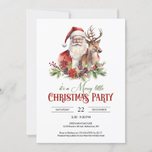 Invitation Santa Claus classique traditionnel avec rennes