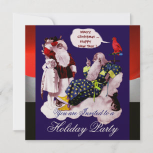 Invitation SANTA CLAUS, PETITE ANGEL & MERLIN Noël Party