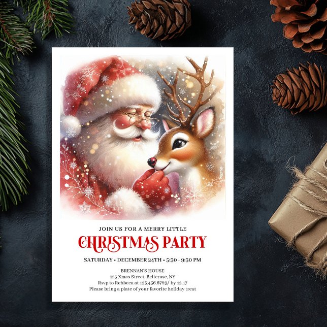 Invitation Santa Claus Rudolph Holiday Magic Cozy Winter Part (Santa Claus Rudolph Holiday Magic Cozy Winter Party Invite

)