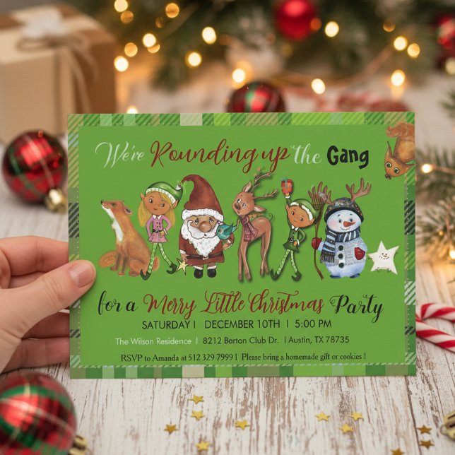 Invitation Santa, Elves, Deer & Snowman Gang Christmas (Santa, Elves, Deer & Snowman Gang Christmas Invitation)