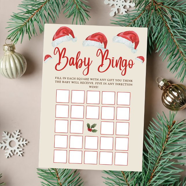 Invitation Santa Hat Noël Baby Bingo Baby shower Jeu (Créateur téléchargé)