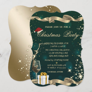 Invitation Santa Hat, Verre, Présent Vert Entreprise Noël