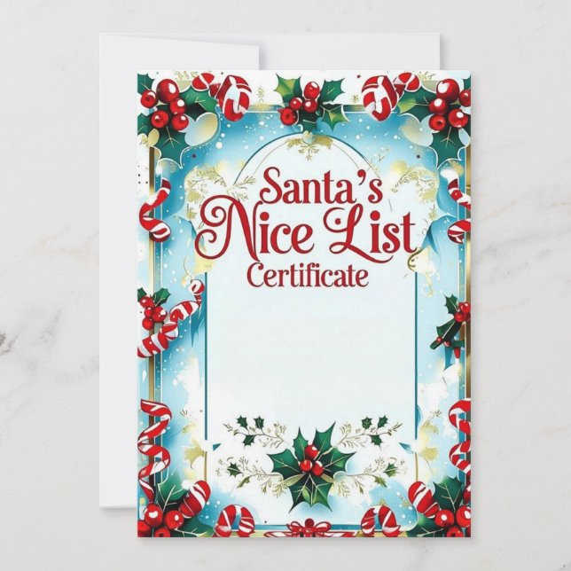 Invitation Santa’s Nice List Certificate for Boys (Devant)
