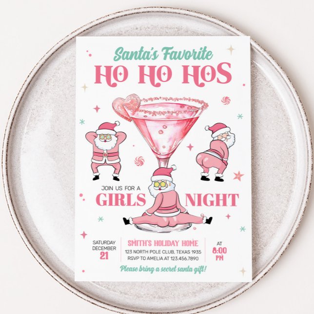 Invitation Santas Favoris Filles Fête de Noël de nuit (Santa Funny Girls Night Christmas Party Invitation )