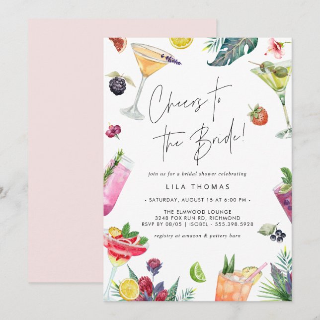 Invitation Santé | Cocktail Fête des mariées d'été (Devant / Derrière)