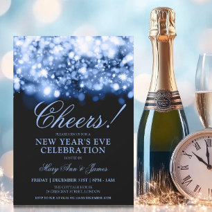 Invitation SANTÉ! Nouvel An Eve Marine Bleu Éclairage