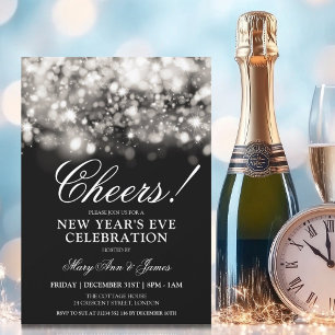 Invitation SANTÉ! Nouvel An Sove Party Silver Éclairage