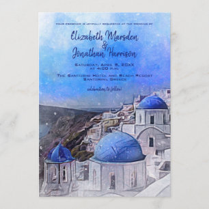 Invitation Santorin Grèce Aquarelle Destination Mariage