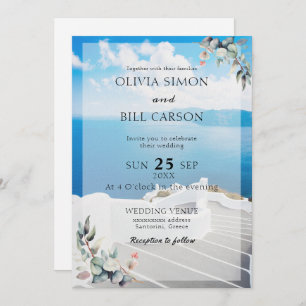 Invitation Santorin, Grèce Destination personnalisable mariag