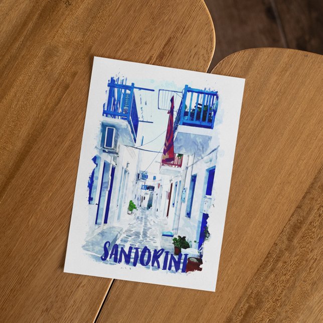Invitation Santorin Voyage bleu et blanc (santorini greece blue white card)