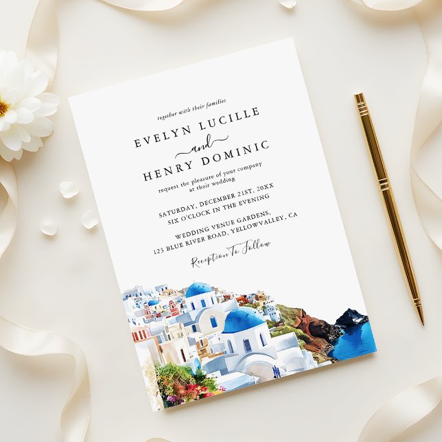 Invitation Santorini Greece Watercolor Destination Wedding (Créateur téléchargé)