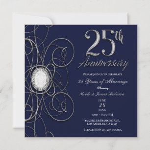 Invitation Saphir Bleu et Diamant Argent 25 25e Anniversaire