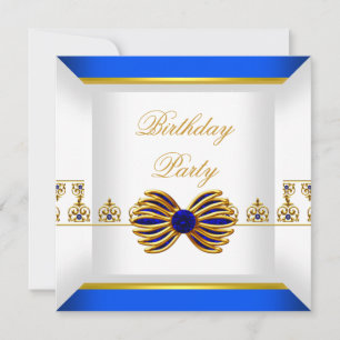 Invitation Saphir Bleu Royal Gemme Joyau Or Fête d'Anniversai