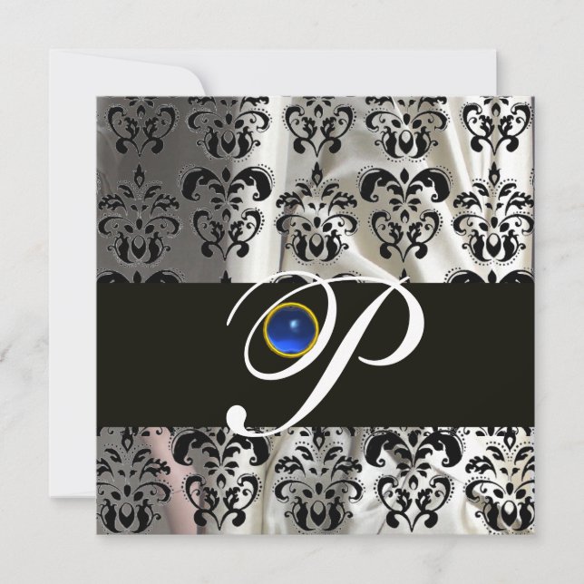 INVITATION SAPHIRE BLEU BLEU NOIR SILK DAMASK MONOGRAM (Devant)