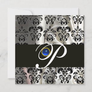 INVITATION SAPHIRE BLEU BLEU NOIR SILK DAMASK MONOGRAM