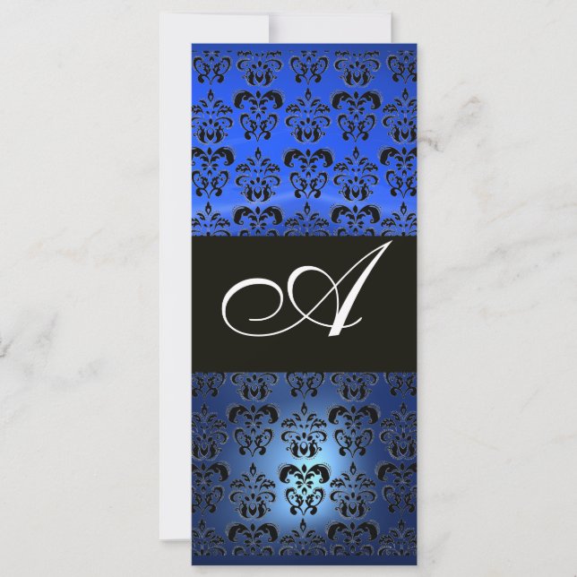 Invitation SAPHIRE BLEU ET DOMMASQUE NOIR MONOGRAM, blanc (Devant)