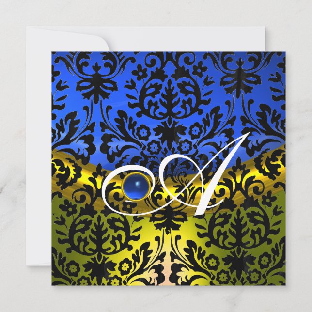 INVITATION SAPHIRE BLEU JAUNE NOIR DAMASK MONOGRAM (Devant)