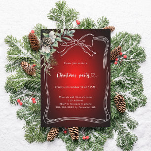 Invitation Sapin de Noël avec ruban rouge pour fête de Noël
