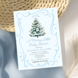 Invitation Sapin de Noël Bleu Une Baby Shower Joyeuse