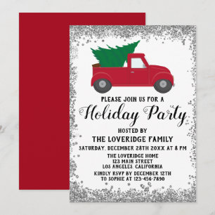 Invitation Sapin de Noël Camion Rouge Fête de Noël Argent