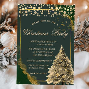 Invitation Sapin de Noël doré, Fête de Noël de la société Dot