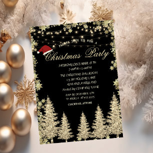 Invitation Sapin de Noël Paillettes Dorées, Étoiles Entrepris