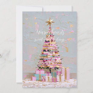 Invitation Sapin de Noël rose et or Impasto